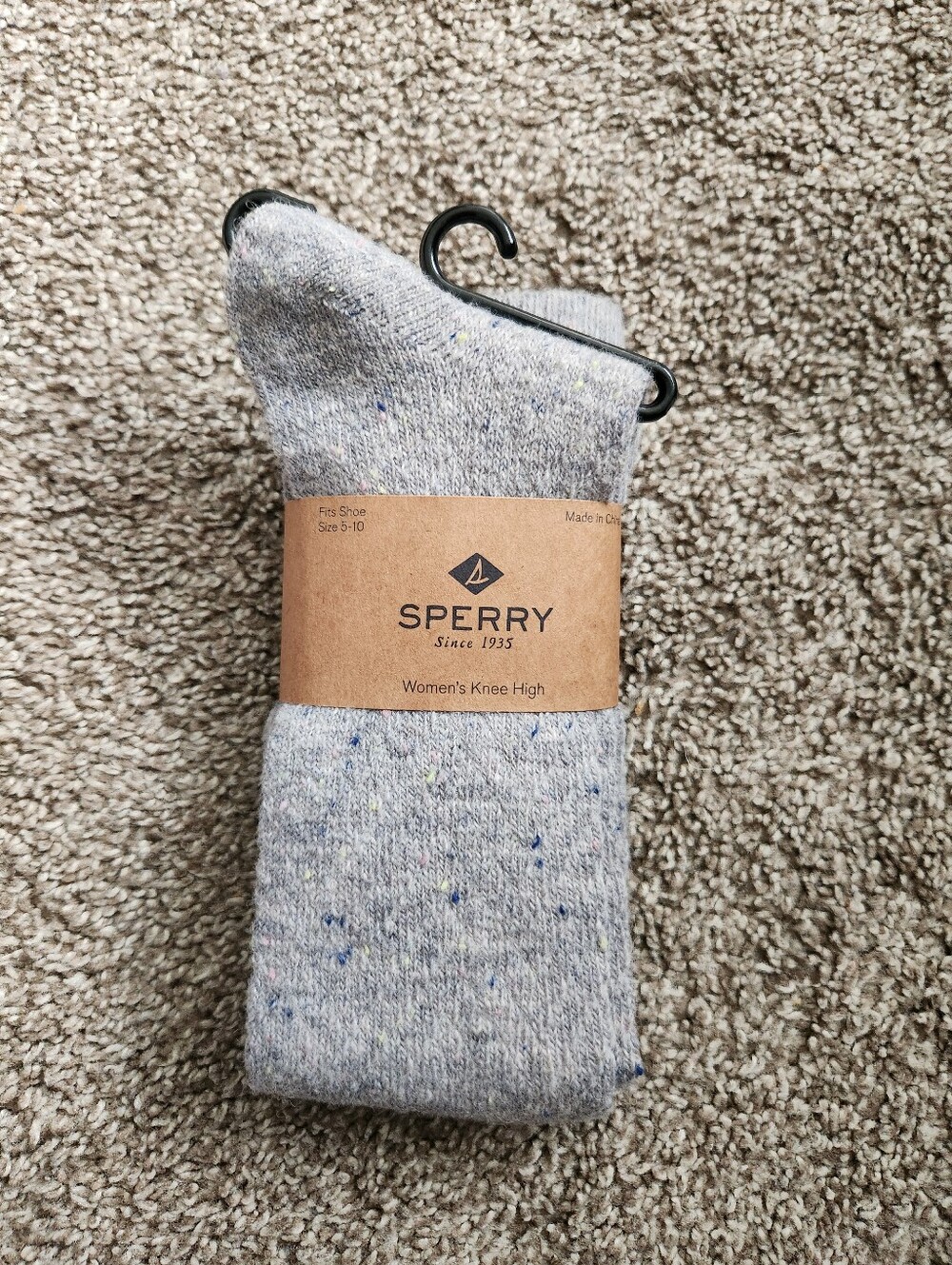 Sperry Women’s Knee High Socks Grey Griffin Tweed Speckled Socks Preppy New